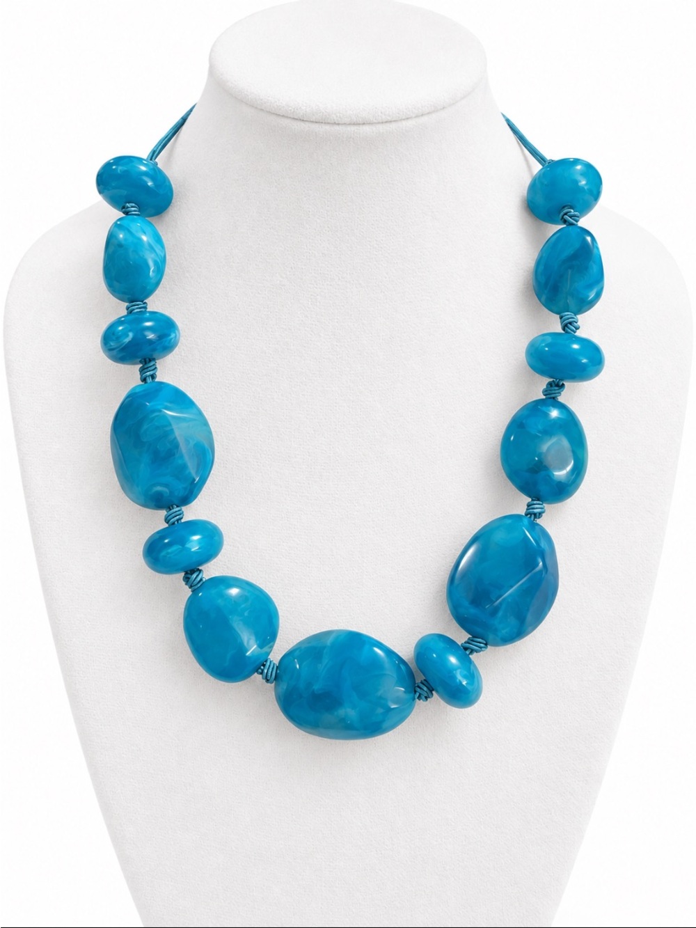 Turquoise Blue Marbled Bead Statement Necklace